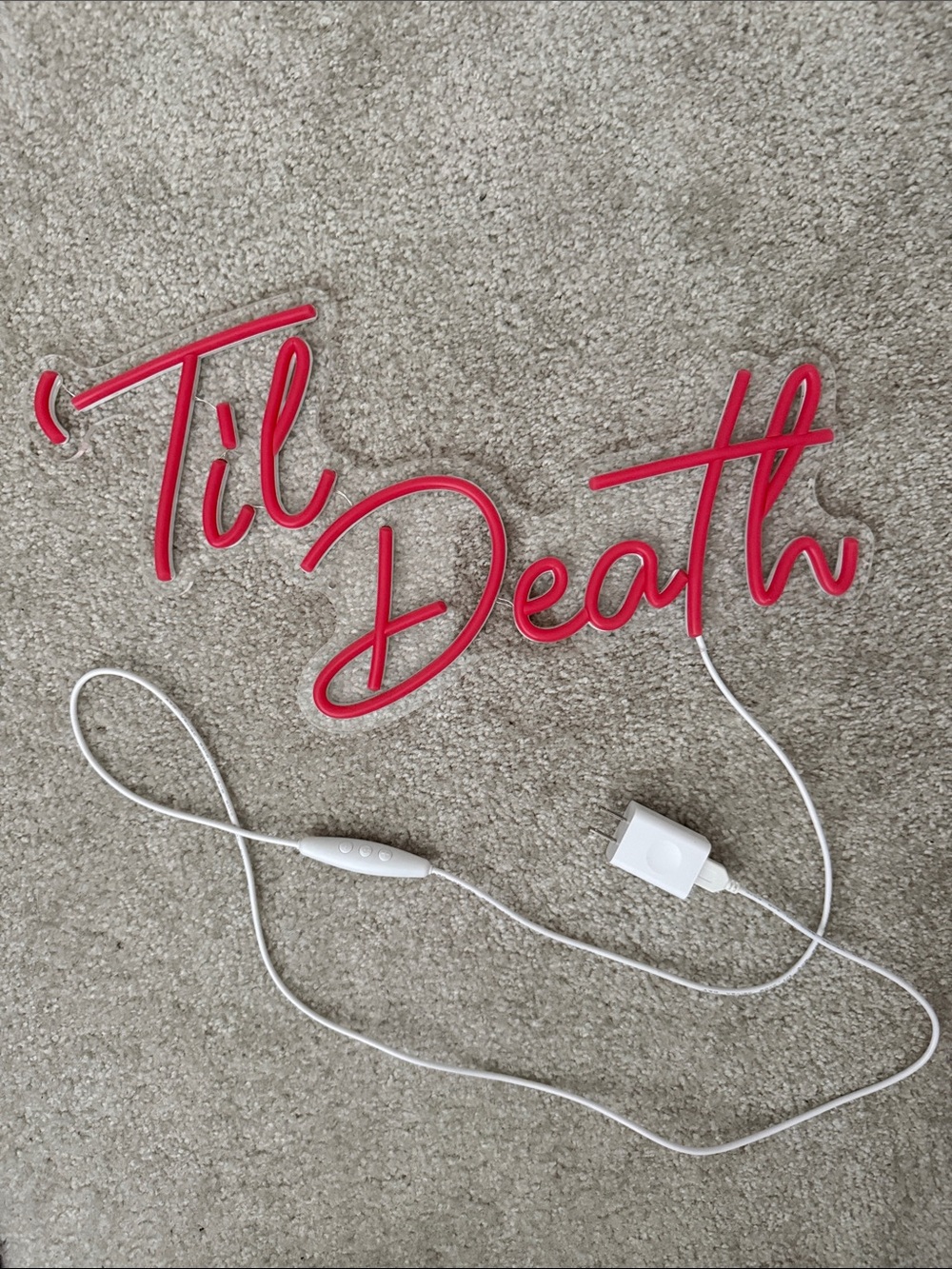 Red Neon 'Til Death Script Dimmable Sign - Picture 4 of 4